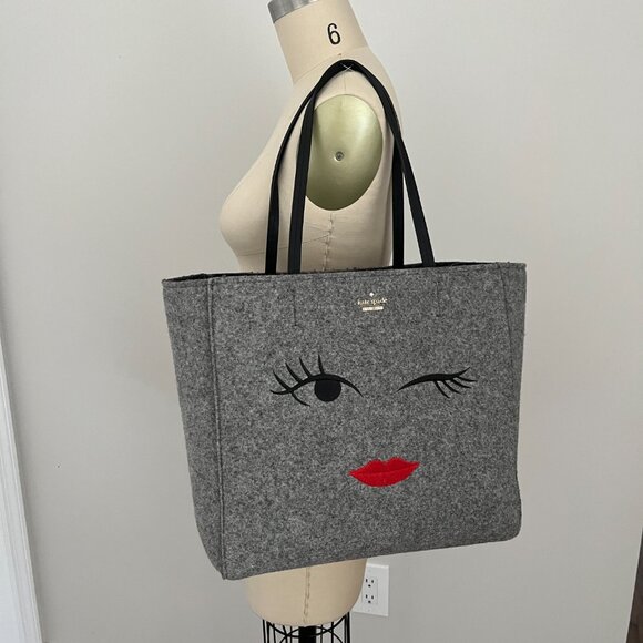 Kate Spade New York Post Drive Wink Hallie Grey Wool Felt Tote - Picture 1 of 10
